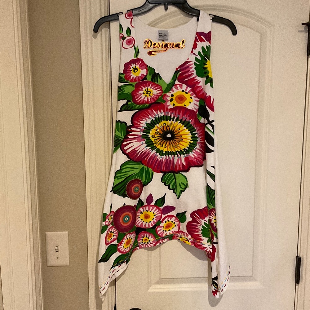 Desigual Tunic Tank White with Floral Design Women’s Small